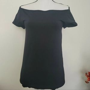 Helmut Lang Womens  Black Off The Shoulder Stretch Top Short Sleeves